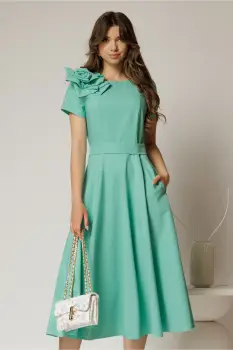 Rochie DY Fashion verde clos cu trandafir la umar si cordon detasabil imagine