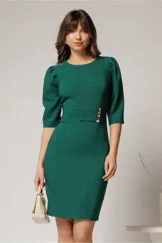 Rochie DY Fashion verde conica cu nasturi aurii pe talie imagine