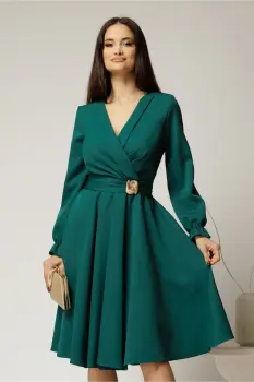 Rochie DY Fashion verde cu decolteu petrecut si catarama aurie imagine