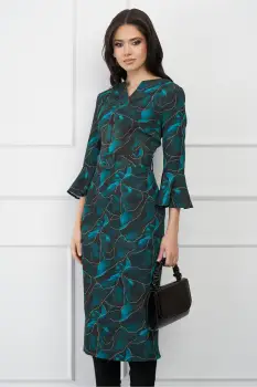 Rochie DY Fashion verde cu imprimeuri si curea in talie imagine