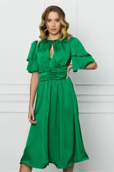 Rochie DY Fashion verde cu volane la maneci si decupaj la decolteu imagine