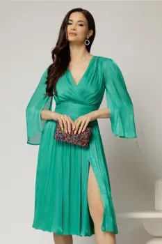 Rochie DY Fashion verde de ocazie din voal peliculizat cu maneci crapate imagine