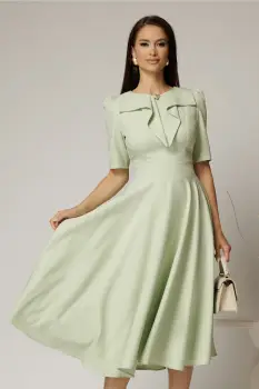 Rochie DY Fashion verde fistic cu guler amplu si detaliu inima imagine