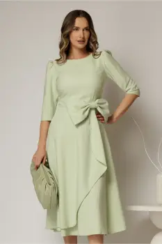 Rochie DY Fashion verde menta cu funda ampla in talie imagine
