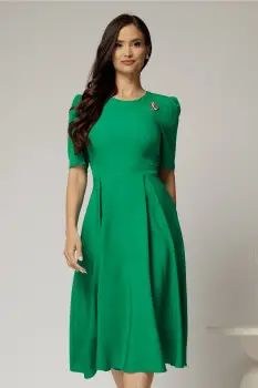Rochie DY Fashion verde midi cu pliuri pe fusta si design cu detaliu la bust imagine