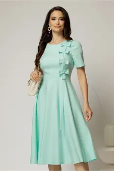 Rochie DY Fashion verde mint cu funde pe bust si maneci scurte imagine