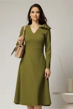 Rochie DY Fashion verde olive midi cu funda pe umar imagine