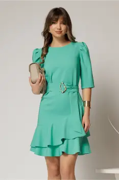 Rochie DY Fashion verde scurta cu volanase pe fusta si cordon detasabil imagine