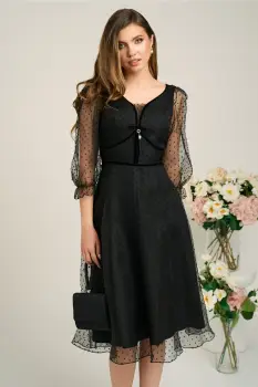 Rochie eleganta de ocazie din organza neagra cu picatele imagine