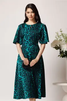 Rochie eleganta din satin verde cu print leopard imagine