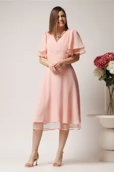 Rochie eleganta din voal crep cu volane din tull la maneci imagine