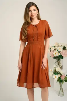 Rochie eleganta din voal portocalie cu insertii in relief si fir lurex imagine
