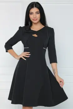 Rochie eleganta MBG din stofa neagra cu strasuri in talie si decupaj la decolteu imagine