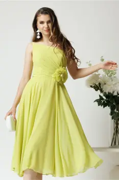 Rochie eleganta midi din voal verde lime cu floare in talie imagine