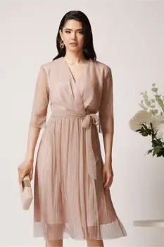 Rochie Ella Collection Argentina din voal rose cu lurex auriu imagine