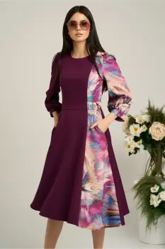 Rochie Ella Collection Dasha de zi din stofa magenta cu imprimeu imagine
