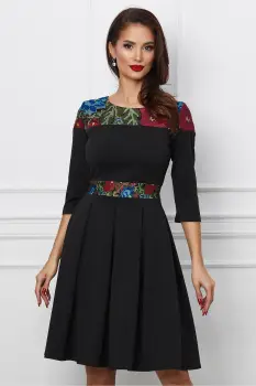 Rochie Ella Collection Sofia neagra cu broderie traditionala imagine
