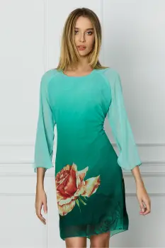 Rochie Ella Collection verde cu imprimeu floral imagine