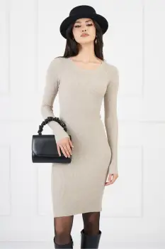 Rochie Gianina bej scurta din tricot imagine