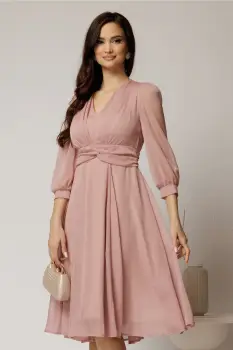 Rochie Gina midi roz din voal cu fir lurex in clos imagine