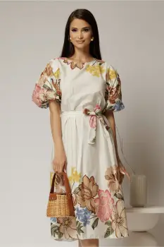 Rochie ivoar din bumbac cu imprimeuri florale imagine