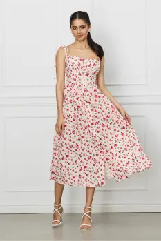 Rochie Jessie alba cu floricele roz imagine