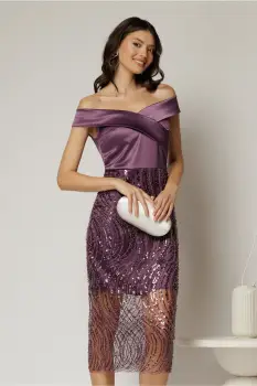 Rochie Joanna mov de ocazie din tafta si paiete imagine