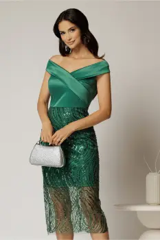 Rochie Joanna verde de ocazie din tafta si paiete imagine