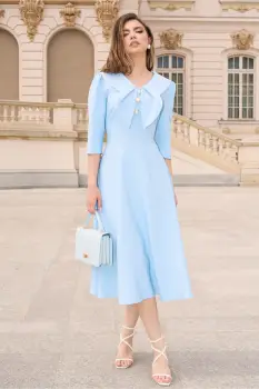 Rochie LaDonna bleu clos de ocazie cu guler maxi si nasturi perluta imagine