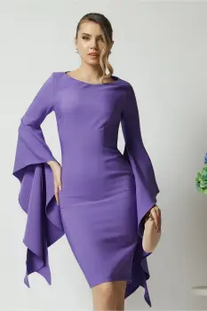 Rochie LaDonna de ocazie din stofa lila cu maneci maxi evazate imagine