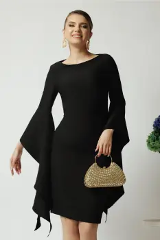 Rochie LaDonna de ocazie din stofa neagra cu maneci maxi evazate imagine