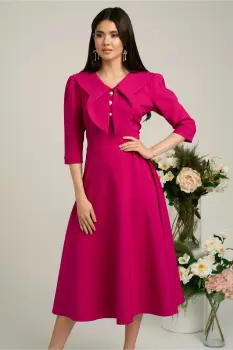 Rochie LaDonna fucsia clos de ocazie cu guler maxi si nasturi perluta imagine