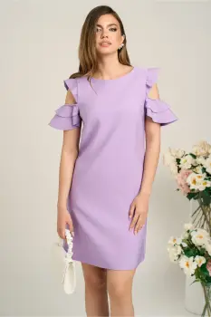 Rochie LaDonna office din stofa lila cu volane la maneci imagine