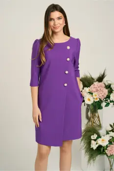Rochie LaDonna office din stofa mov cu nasturi perlati imagine