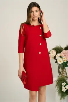 Rochie LaDonna office din stofa rosie cu nasturi perlati imagine