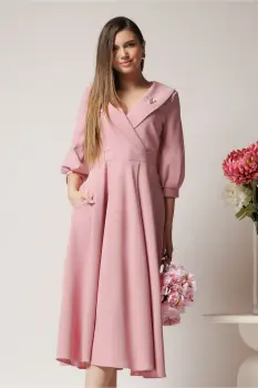 Rochie LaDonna office din stofa roz cu bust petrecut si rever imagine