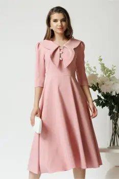 Rochie LaDonna roz clos de ocazie cu guler maxi si nasturi perluta imagine