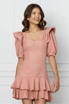Rochie LaDonna roz prafuit cu volanase imagine