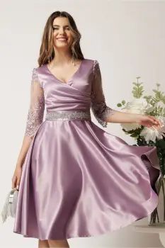 Rochie lila din tafta in clos cu cordon in talie- Ella Collection Adria imagine