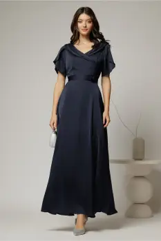 Rochie lunga bleumarin de ocazie din voal imagine