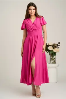Rochie lunga fucsia din voal in clos cu glitter- Moze imagine