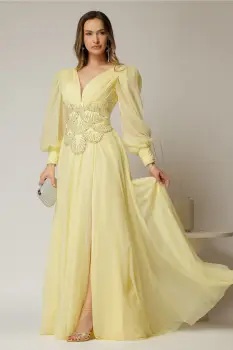 Rochie lunga galbena de seara din tull cu corset cu strassuri aplicate imagine