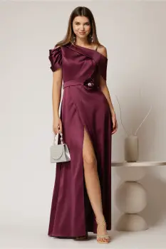 Rochie lunga mov de seara din tafta eleganta imagine