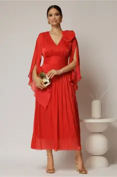 Rochie lunga rosie de seara din voal peliculizat imagine