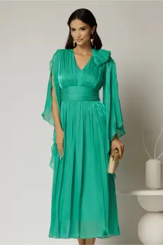 Rochie lunga verde crud de seara din voal peliculizat imagine