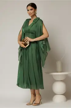 Rochie lunga verde de seara din voal peliculizat imagine