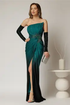 Rochie lunga verde de seara in degrade din lycra imagine