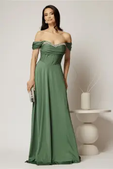 Rochie lunga verde menta de seara din lycra cu bust buretat imagine