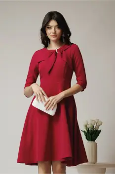 Rochie magenta cu funda si perle pe bust imagine