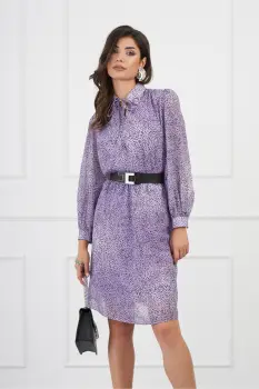 Rochie Maria lila cu buline si curea in talie imagine